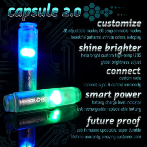 capsule 2.0 led light unit functions including setting adjustments, customizable modes, updateable firmware, and wireless control